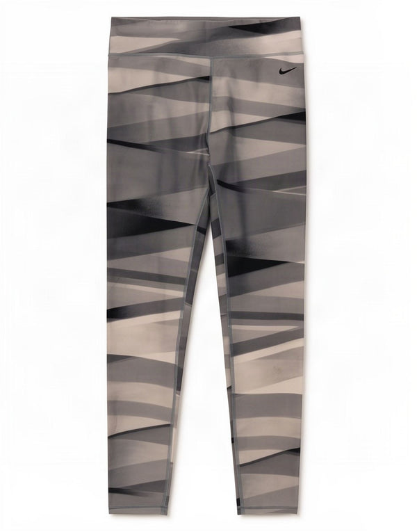 Nike Womens Dri Fit Leggings UK 12 Medium Grey Geometric Polyester