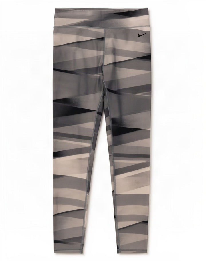 Nike Womens Dri Fit Leggings UK 12 Medium Grey Geometric Polyester