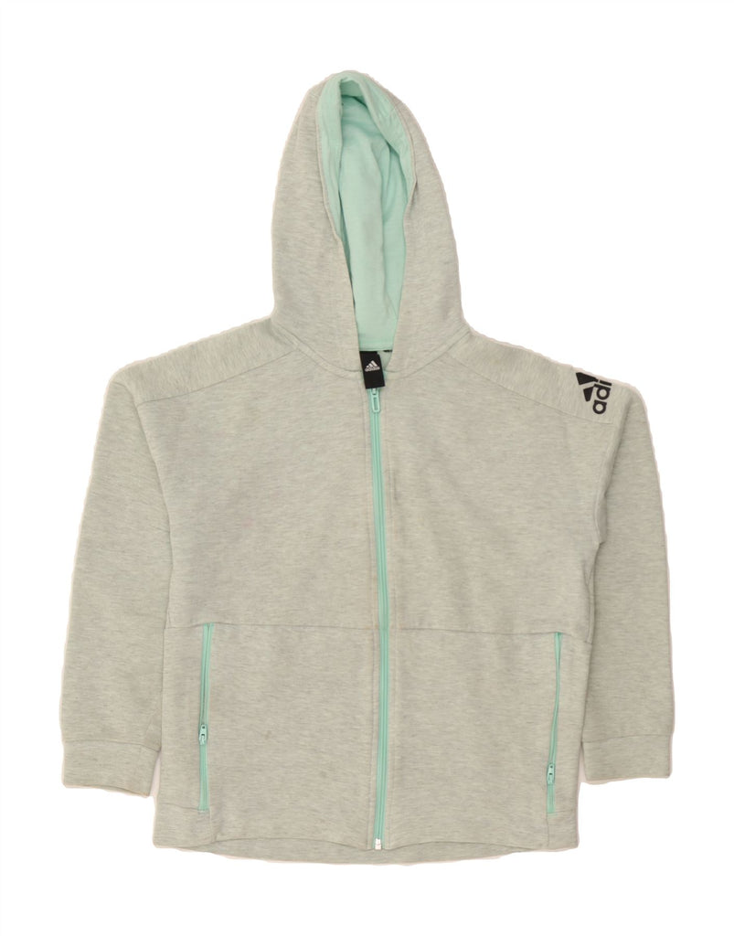 ADIDAS Girls Graphic Zip Hoodie Sweater 12-13 Years Green Flecked Vintage Adidas and Second-Hand Adidas from Messina Hembry 