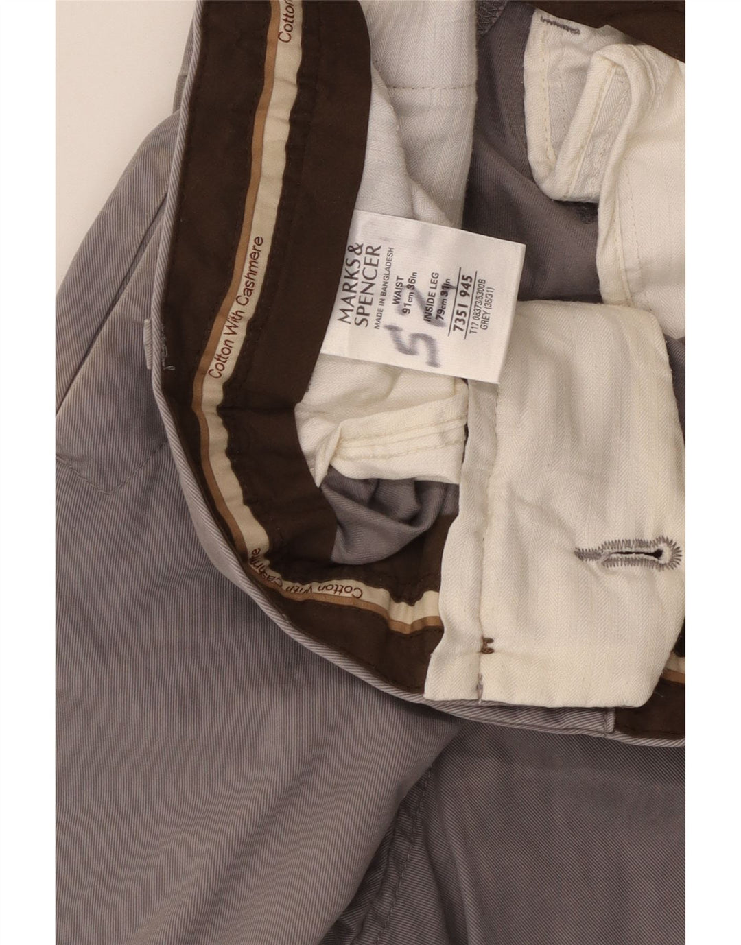 Marks & Spencer Mens Straight Chino Trousers W36 L31 Grey Cotton