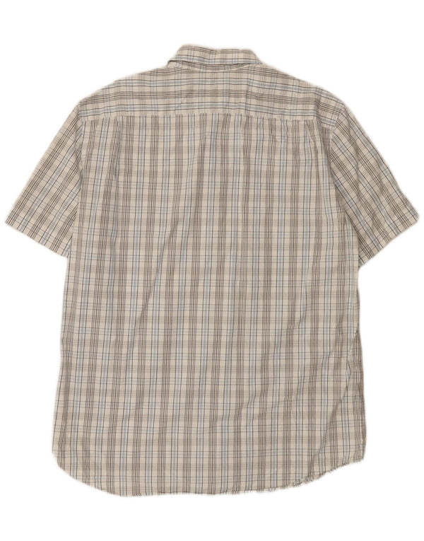 Lacoste Mens Short Sleeve Shirt Size 42 Large Blue Check Cotton