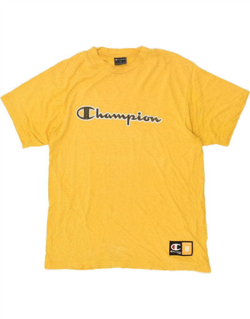 CHAMPION Mens Graphic T-Shirt Top Medium Yellow Cotton | Vintage Champion | Thrift | Second-Hand Champion | Used Clothing | Messina Hembry 