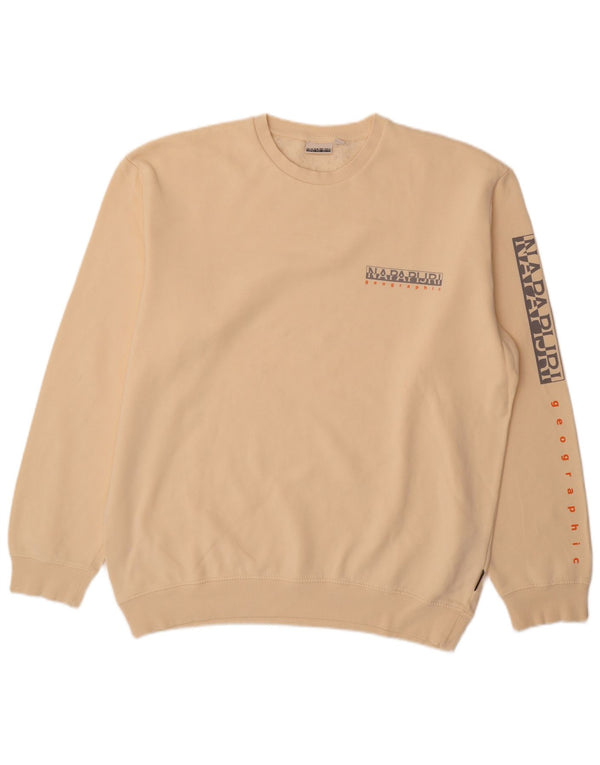 Napapijri Mens Graphic Regular Fit Sweatshirt Jumper XL Beige Cotton
