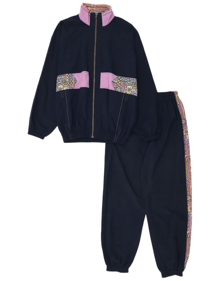 Vintage Womens Full Tracksuit UK 10 Small  Navy Blue Geometric Polyamide