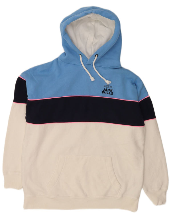 Jack Wills Womens Relaxed Fit Hoodie Jumper UK 10 Small Blue Colourblock