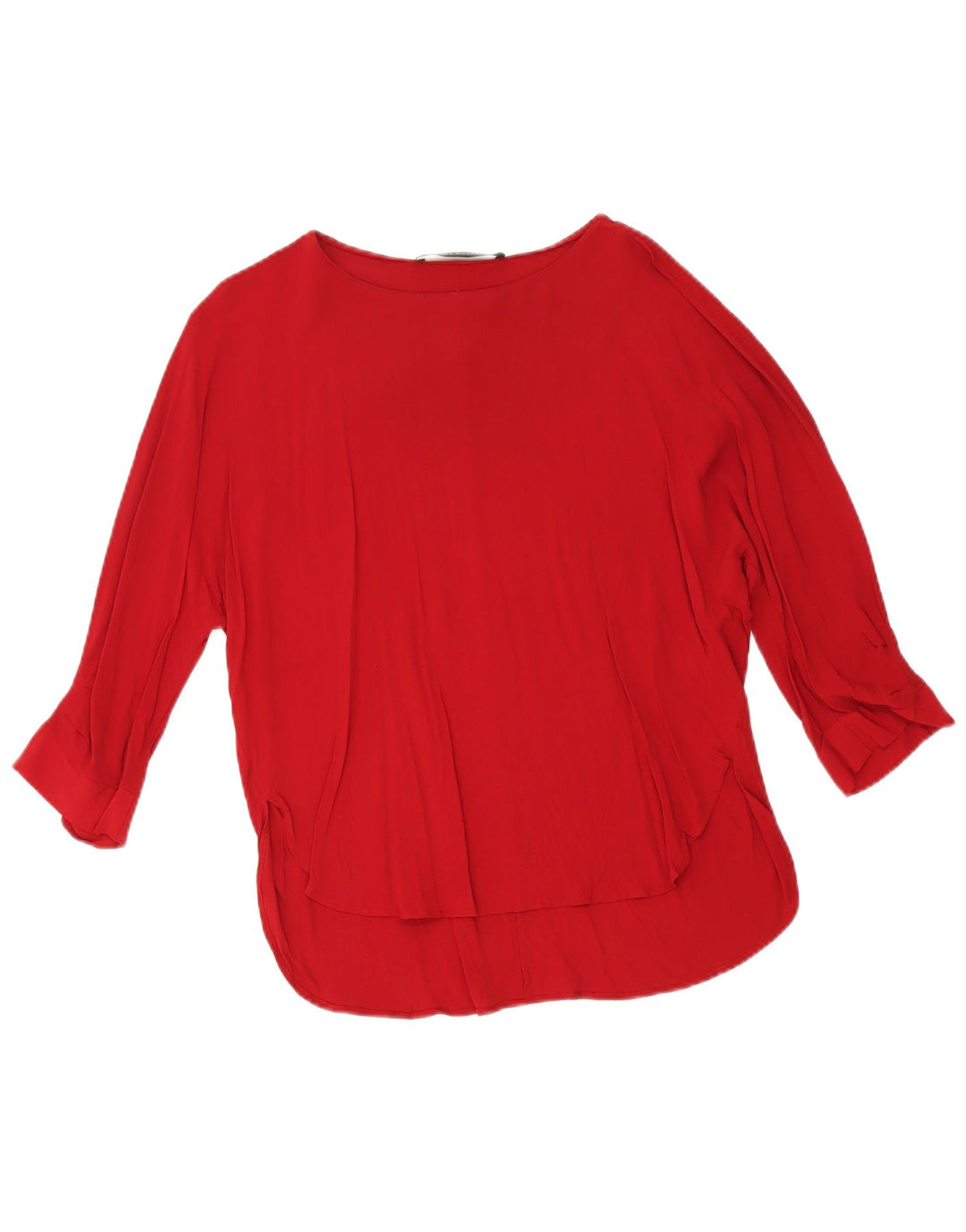 Zara Womens 3/4 Sleeve Oversized Blouse Top UK 10 Small Red Viscose