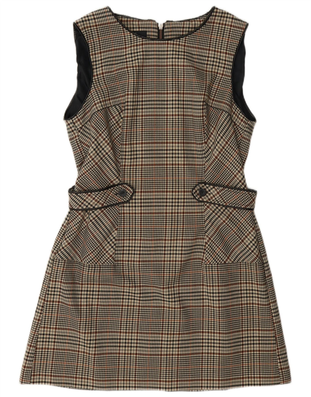 Next Womens Sleeveless A-Line Dress UK 14 Medium Grey Houndstooth