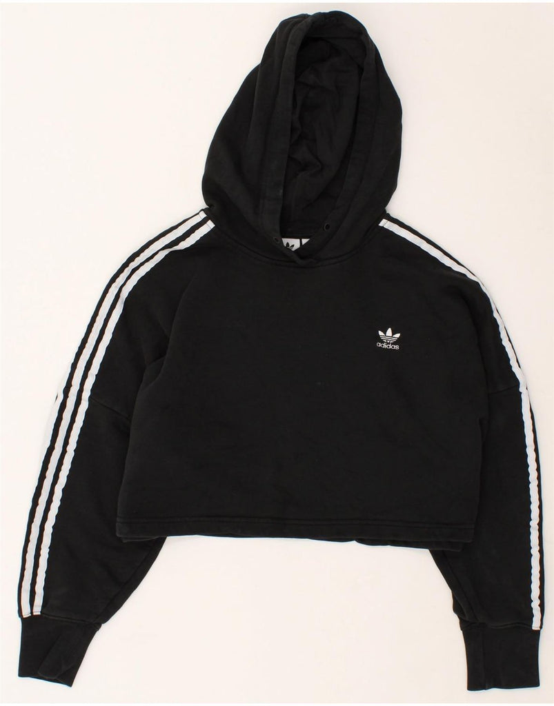 ADIDAS Womens Oversized Crop Hoodie Jumper UK 12 Medium Black | Vintage Adidas | Thrift | Second-Hand Adidas | Used Clothing | Messina Hembry 