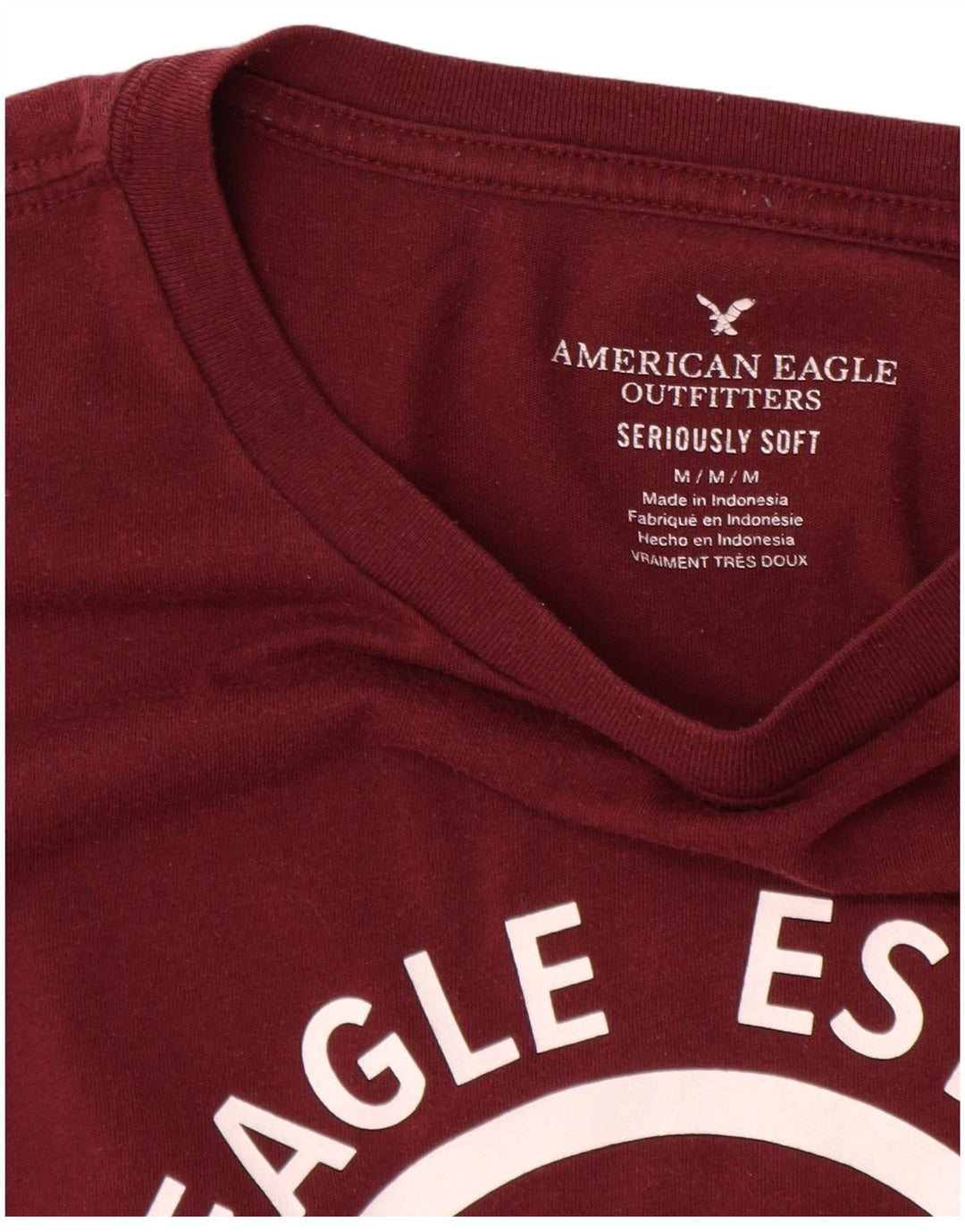 AMERICAN EAGLE Mens Graphic T-Shirt Top Medium Burgundy Cotton