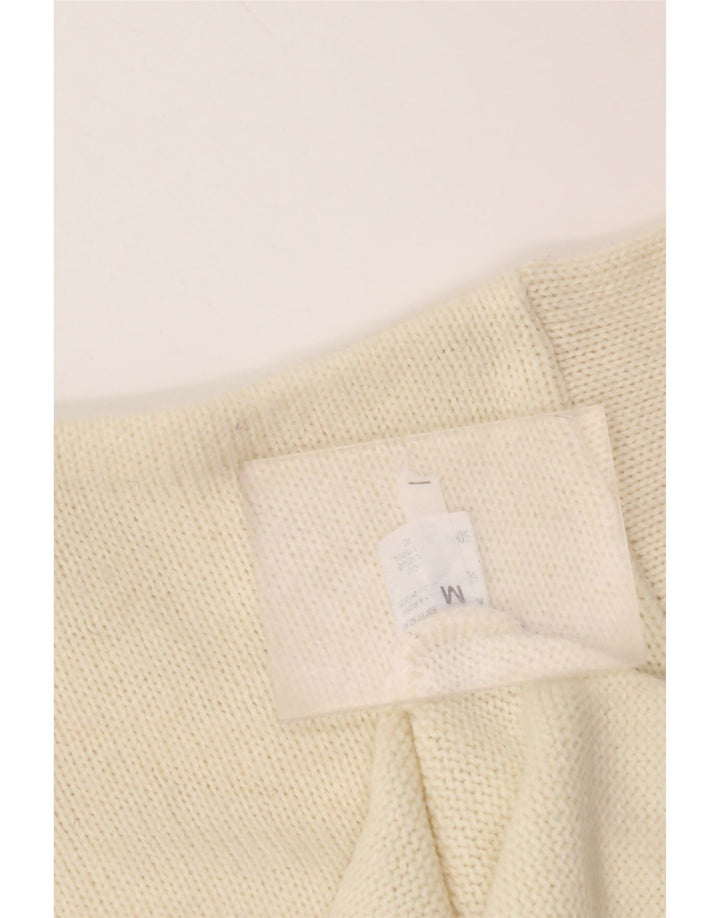 VINTAGE Womens Crop Turtle Neck Jumper Sweater UK 14 Medium Off White