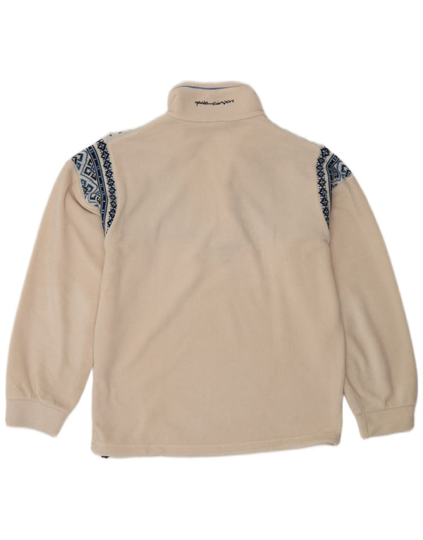 Vintage Mens Zip Neck Fleece Jumper Large White Fair Isle Wool