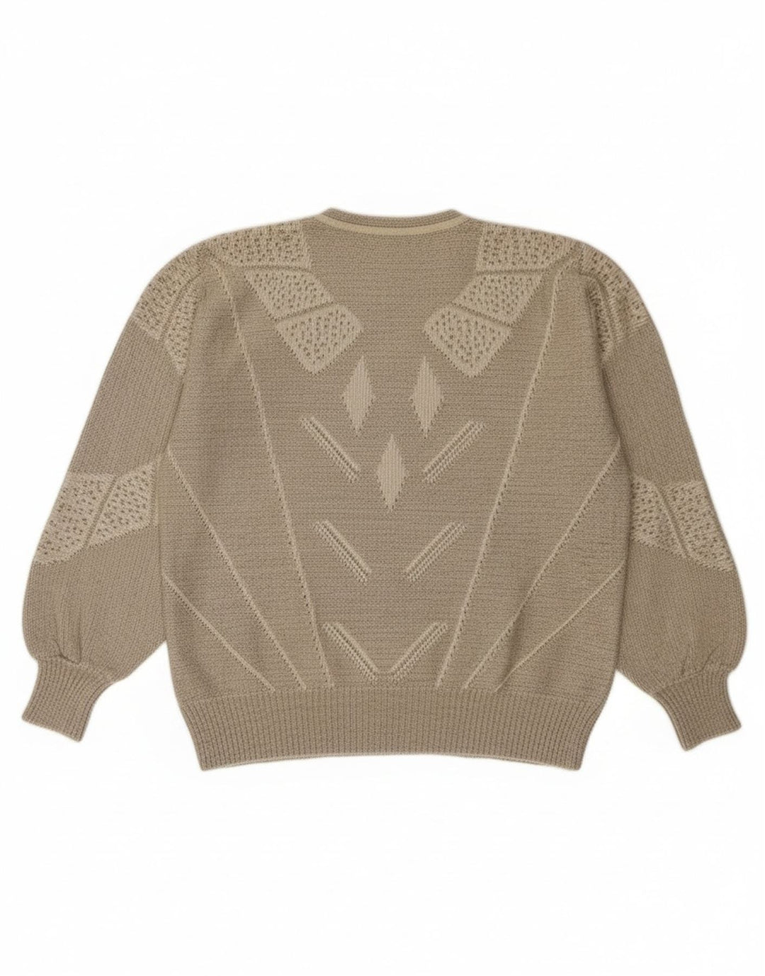 Vintage Womens Button Neck Jumper Sweater UK 14 Large Grey Geometric