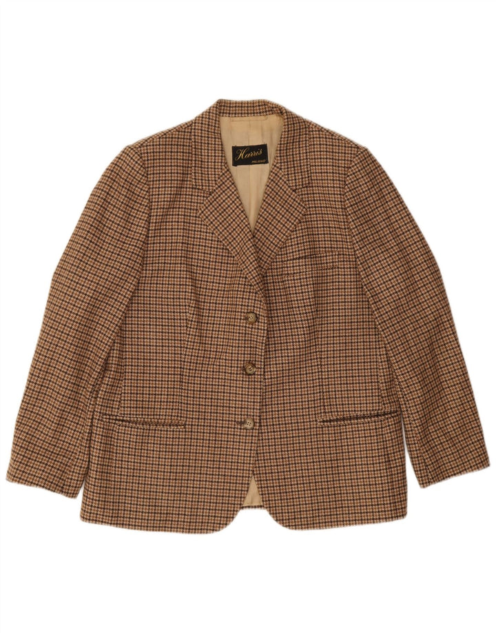 Vintage Womens 3 Button Blazer Jacket UK 12 Medium Brown Houndstooth