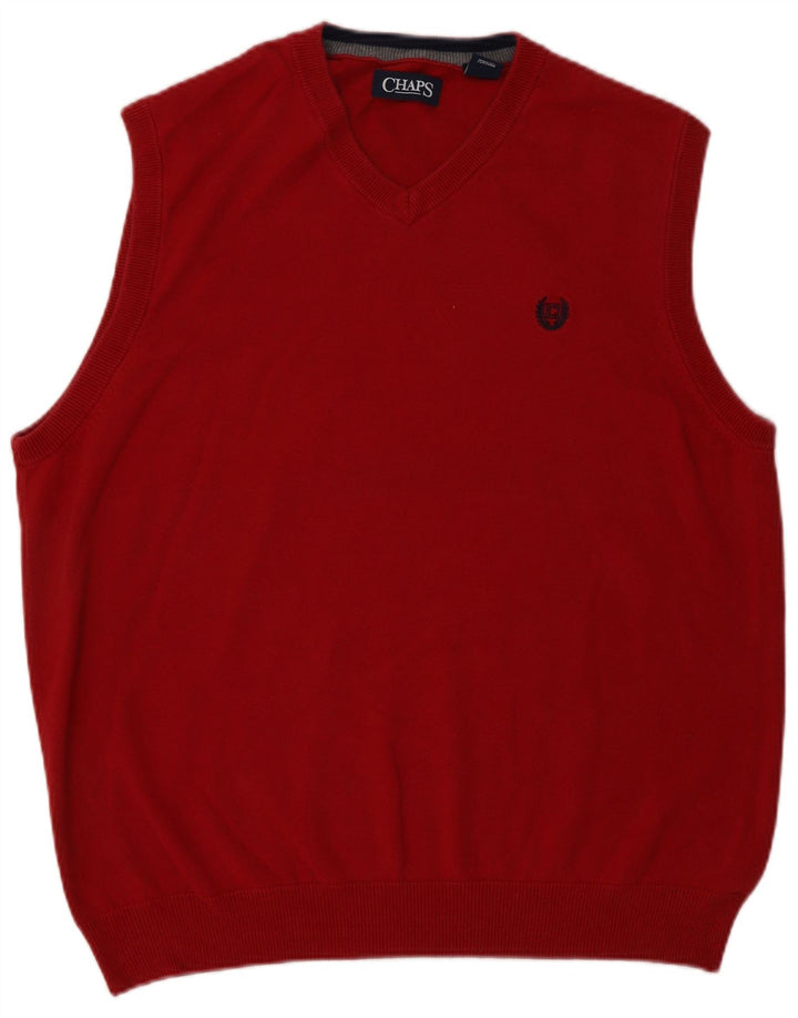 CHAPS Mens V-Neck Jumper Sweater Large Red Cotton