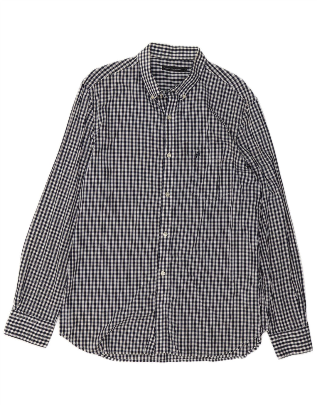 FRENCH CONNECTION Mens Shirt Large Navy Blue Gingham Cotton