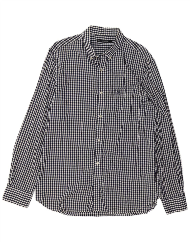 FRENCH CONNECTION Mens Shirt Large Navy Blue Gingham Cotton
