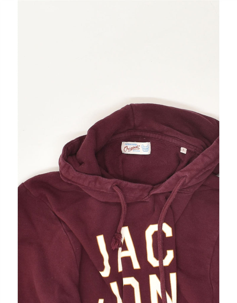 JACK & JONES Mens Graphic Hoodie Jumper Large Burgundy Cotton | Vintage Jack & Jones | Thrift | Second-Hand Jack & Jones | Used Clothing | Messina Hembry 