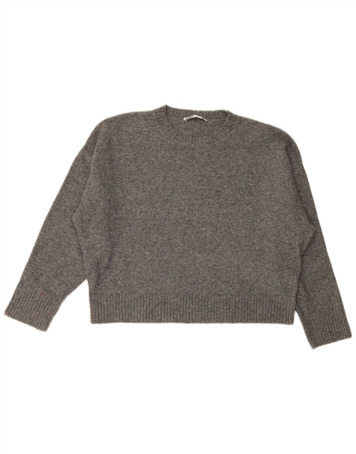Zara Womens Oversized Crew Neck Jumper Sweater UK 16 Large Grey Flecked