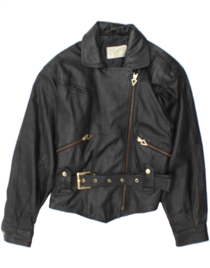 YUPPIE Womens Leather Jacket UK 12 Medium Black Leather Vintage Yuppie and Second-Hand Yuppie from Messina Hembry 