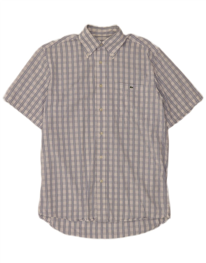 Lacoste Mens Short Sleeve Shirt Size 39 Medium White Check Cotton