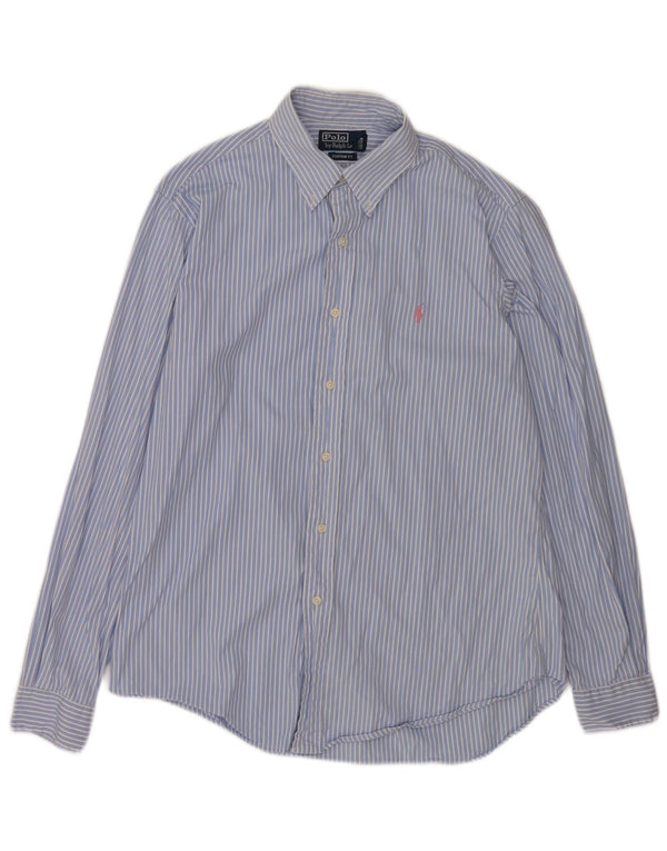 Polo Ralph Lauren Mens Custom Fit Shirt Size 40/41 16 Large Blue Pinstripe