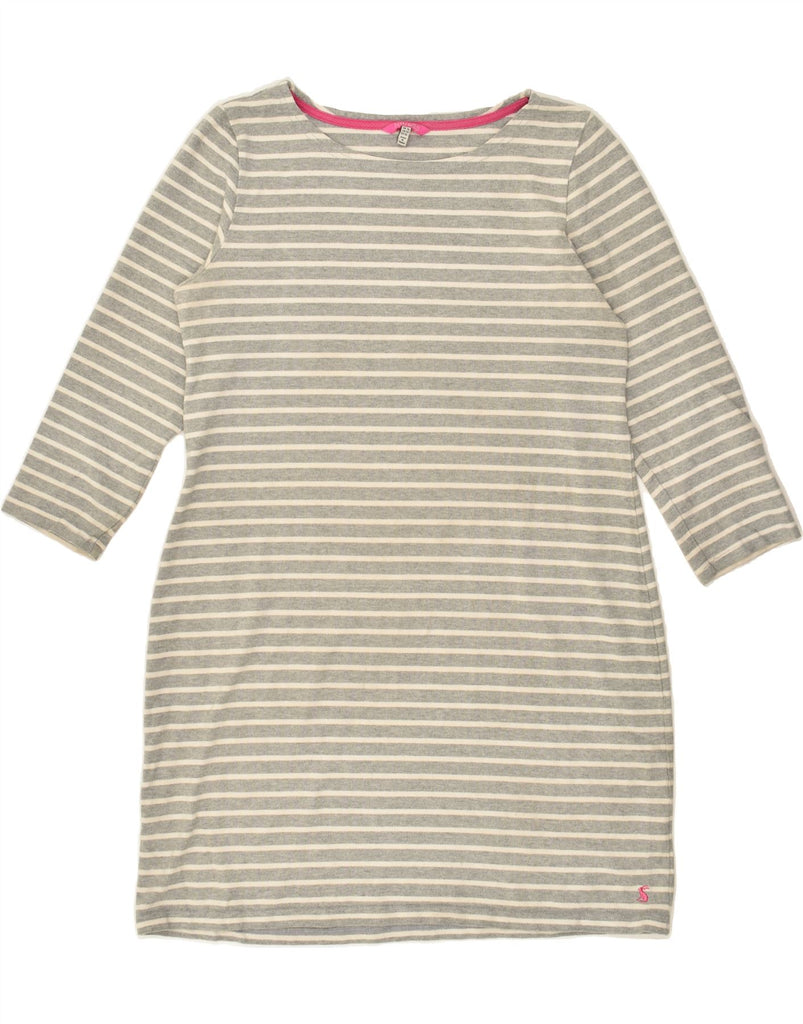 JOULES Womens 3/4 Sleeve T-Shirt Dress UK 16  Large Grey Striped Cotton | Vintage Joules | Thrift | Second-Hand Joules | Used Clothing | Messina Hembry 