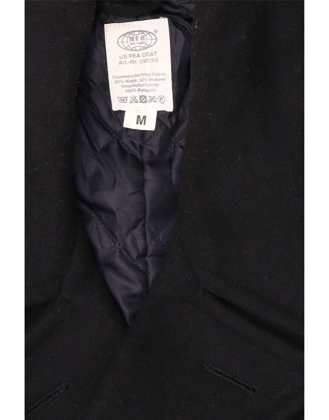 MFH Mens Pea Coat UK 38 Medium Navy Blue Wool