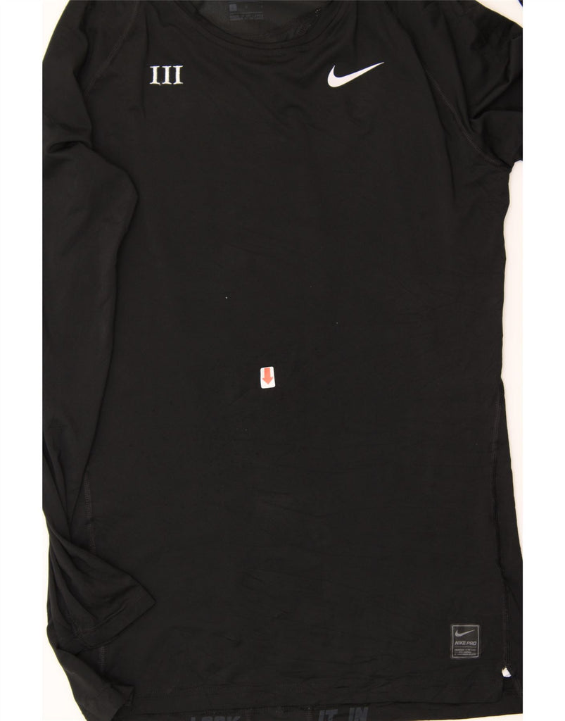 NIKE Womens Dri Fit Graphic Top Long Sleeve UK 14 Large Black Polyester Vintage Nike and Second-Hand Nike from Messina Hembry 