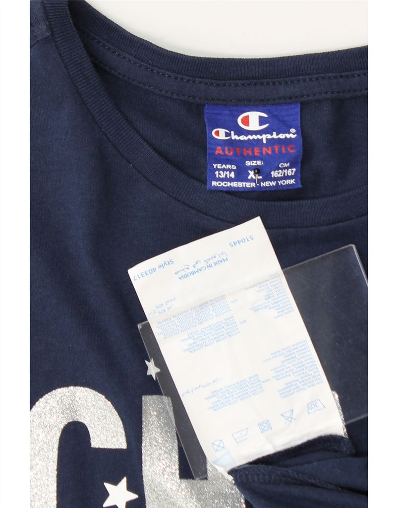 CHAMPION Girls Graphic T-Shirt Dress 13-14 Years Navy Blue Colourblock Vintage Champion and Second-Hand Champion from Messina Hembry 