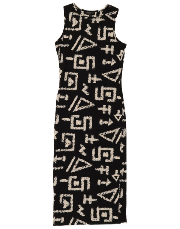 Topshop Womens Sleeveless Bodycon Dress UK 10 Small Black Geometric