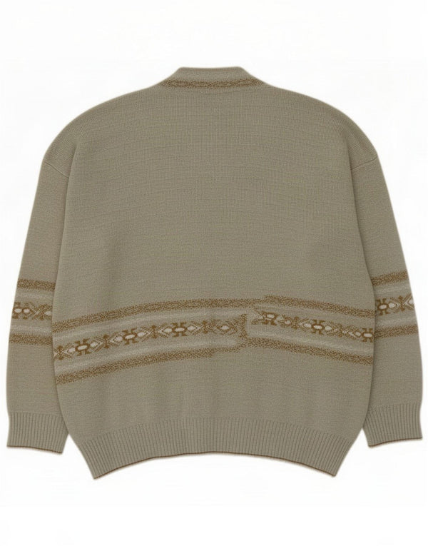 Vintage Mens Cardigan Sweater Large Grey Geometric