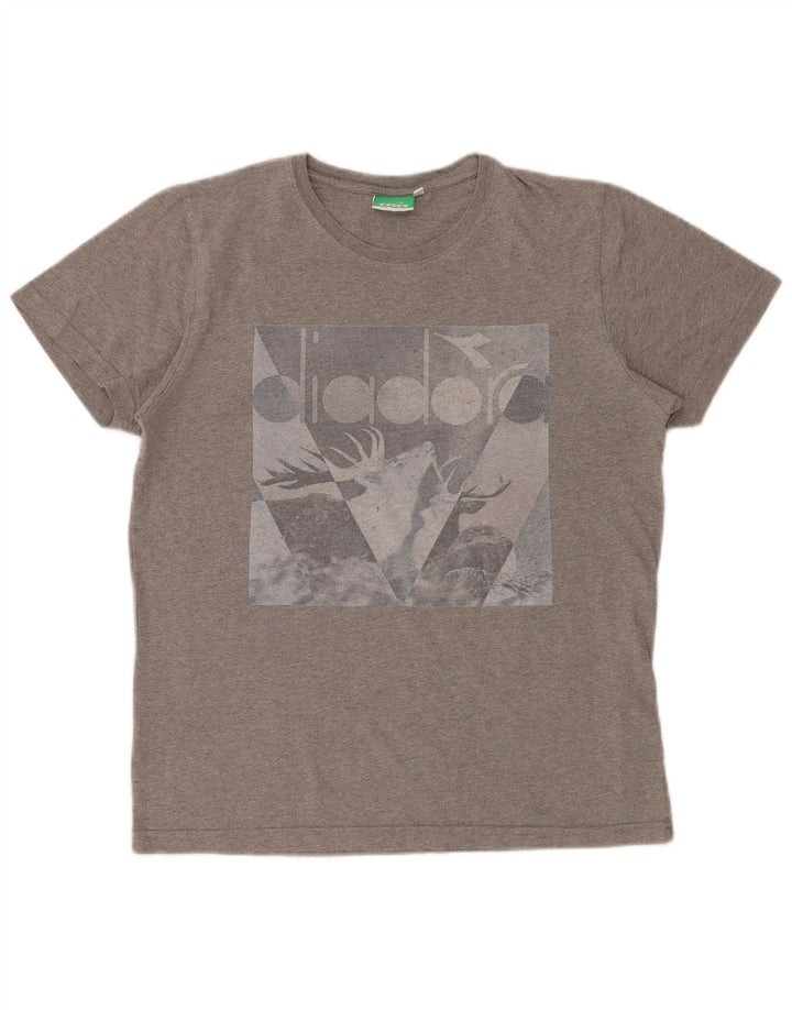 Diadora Mens Graphic T-Shirt Top Large Grey Cotton