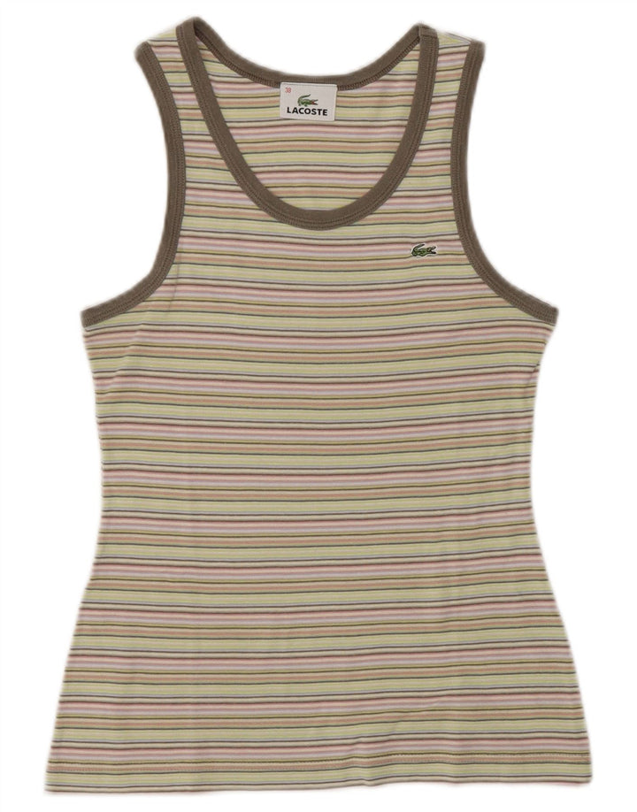 Lacoste Womens Crop Vest Top Size 38 Medium Multicoloured Striped Cotton