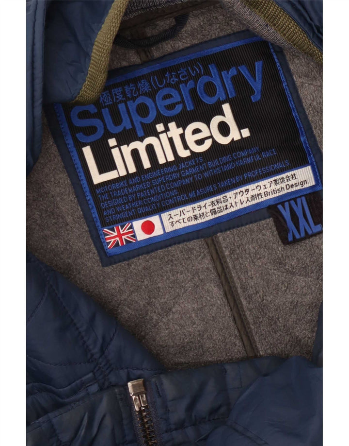 Superdry Mens Quilted Jacket UK 44 2XL Navy Blue Nylon