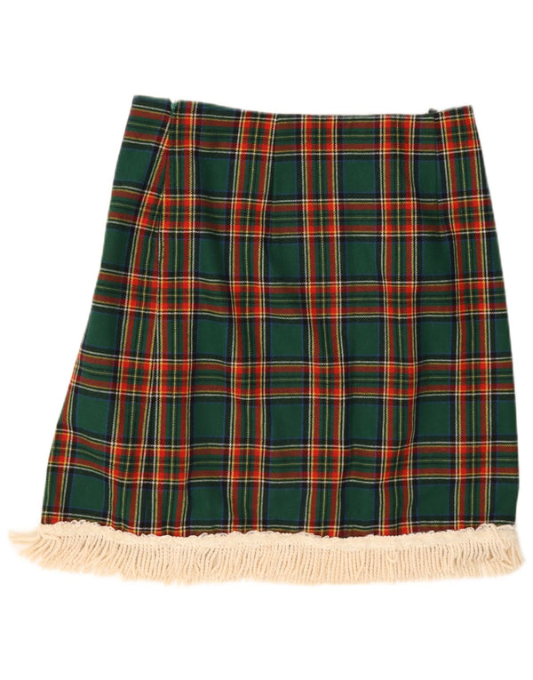 Vintage Womens Mini Skirt IT 48 XL W36 Green Plaid Polyester
