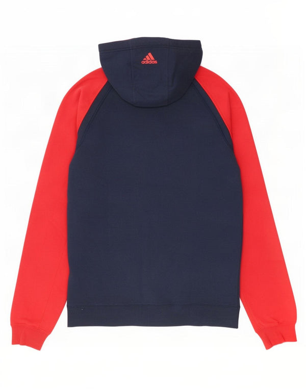 Adidas Mens Graphic Hoodie Jumper Small Navy Blue Colourblock Cotton