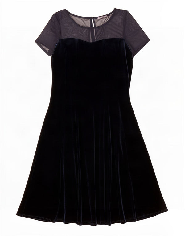Marks & Spencer Womens Velvet A-Line Dress UK 14 Large Navy Blue Polyester