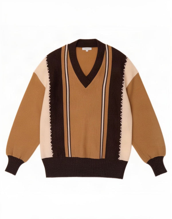 Vintage Womens V-Neck Jumper Sweater IT 38 XS Brown Striped