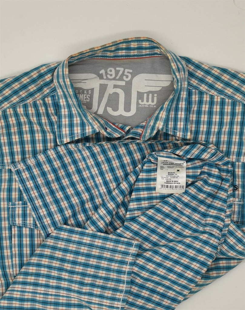 JACK & JONES Mens Short Sleeve Shirt Large Blue Gingham Cotton | Vintage Jack & Jones | Thrift | Second-Hand Jack & Jones | Used Clothing | Messina Hembry 