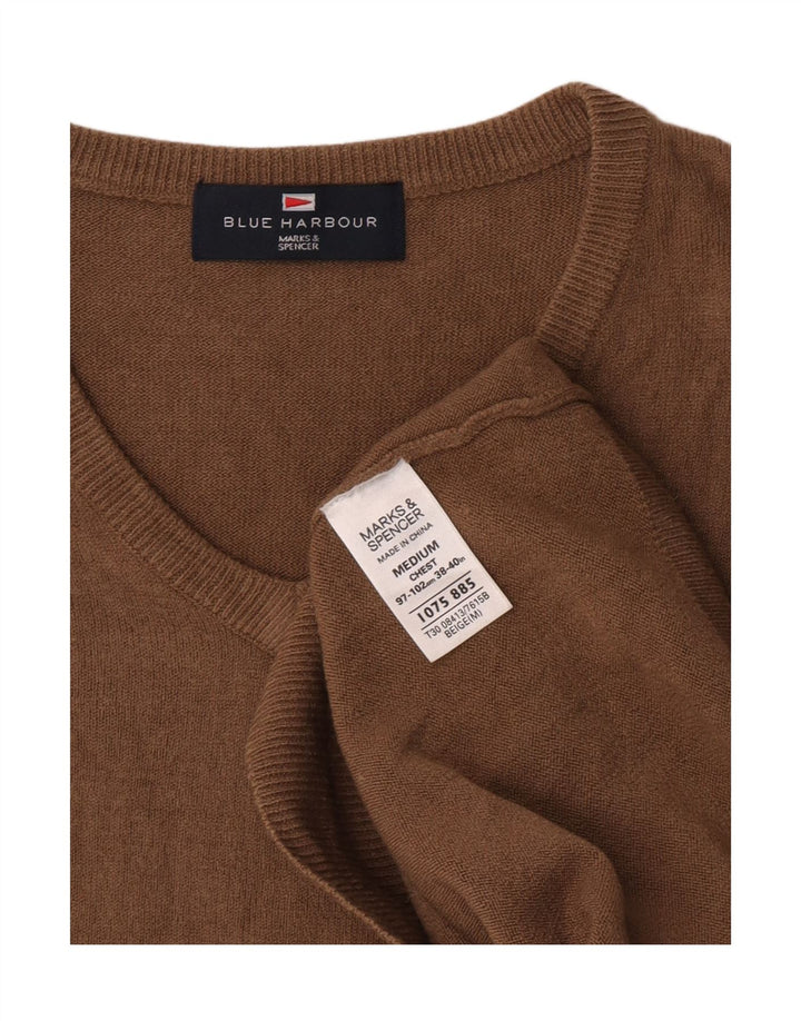 Marks & Spencer Mens V-Neck Jumper Sweater Medium Beige Acrylic