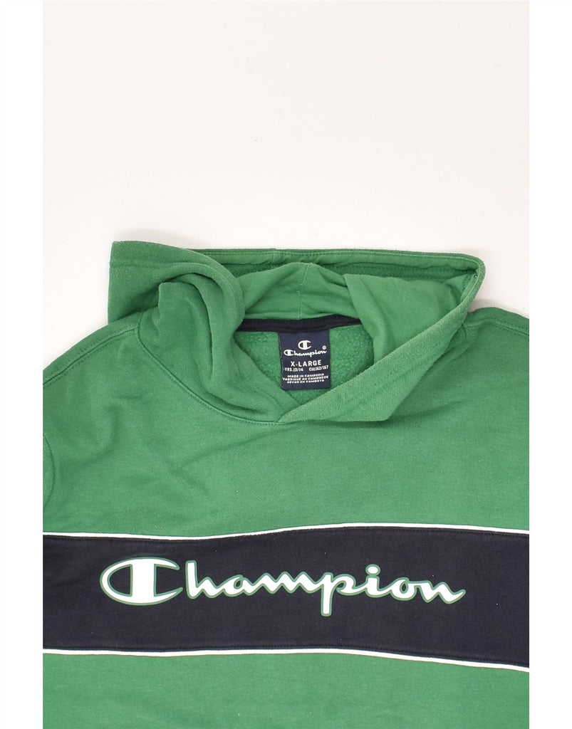 CHAMPION Boys Graphic Hoodie Jumper 13-14 Years XL  Green Colourblock | Vintage Champion | Thrift | Second-Hand Champion | Used Clothing | Messina Hembry 