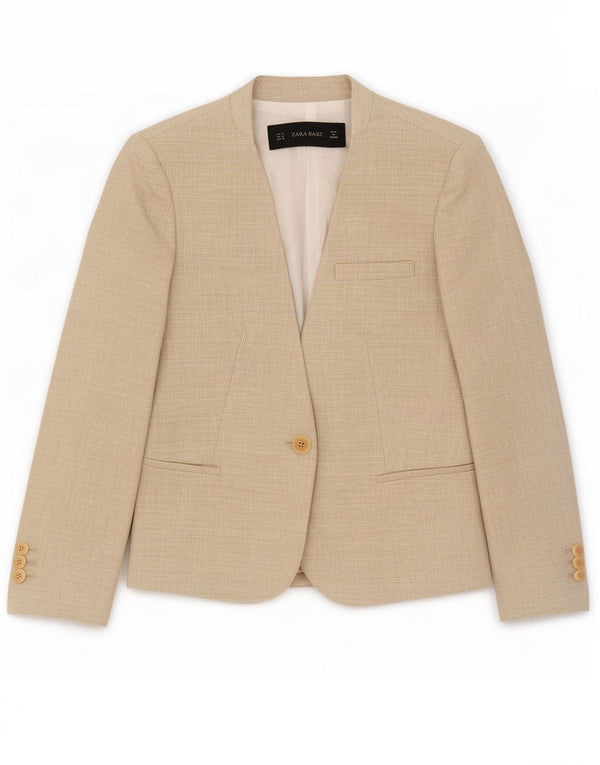 Zara Womens Blazer Jacket UK 12 Medium Beige Cotton