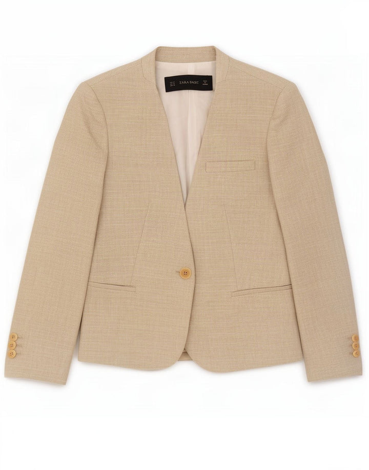 Zara Womens Blazer Jacket UK 12 Medium Beige Cotton