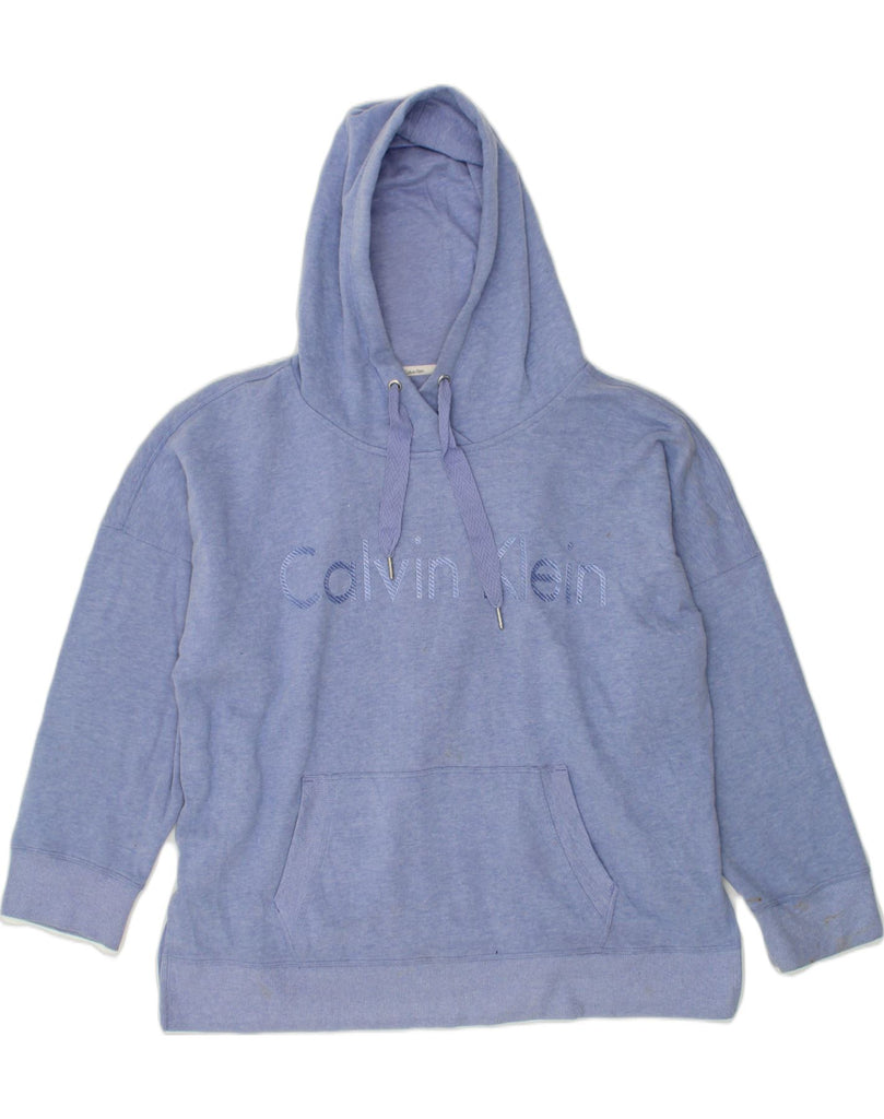 CALVIN KLEIN Womens Oversized Graphic Hoodie Jumper UK 14 Medium Blue | Vintage Calvin Klein | Thrift | Second-Hand Calvin Klein | Used Clothing | Messina Hembry 