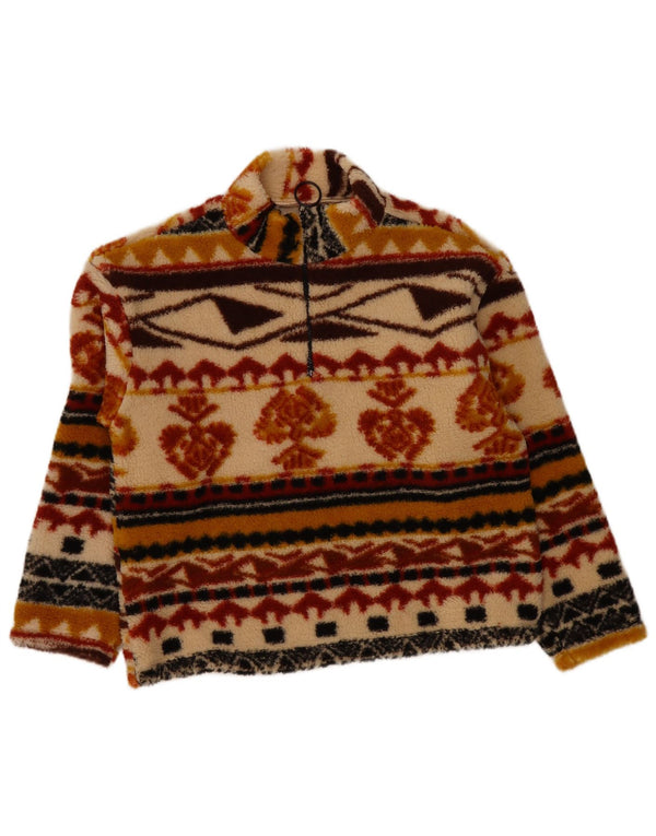 Vintage Womens Zip Neck Fleece Jumper UK 10 Small Multicoloured Geometric