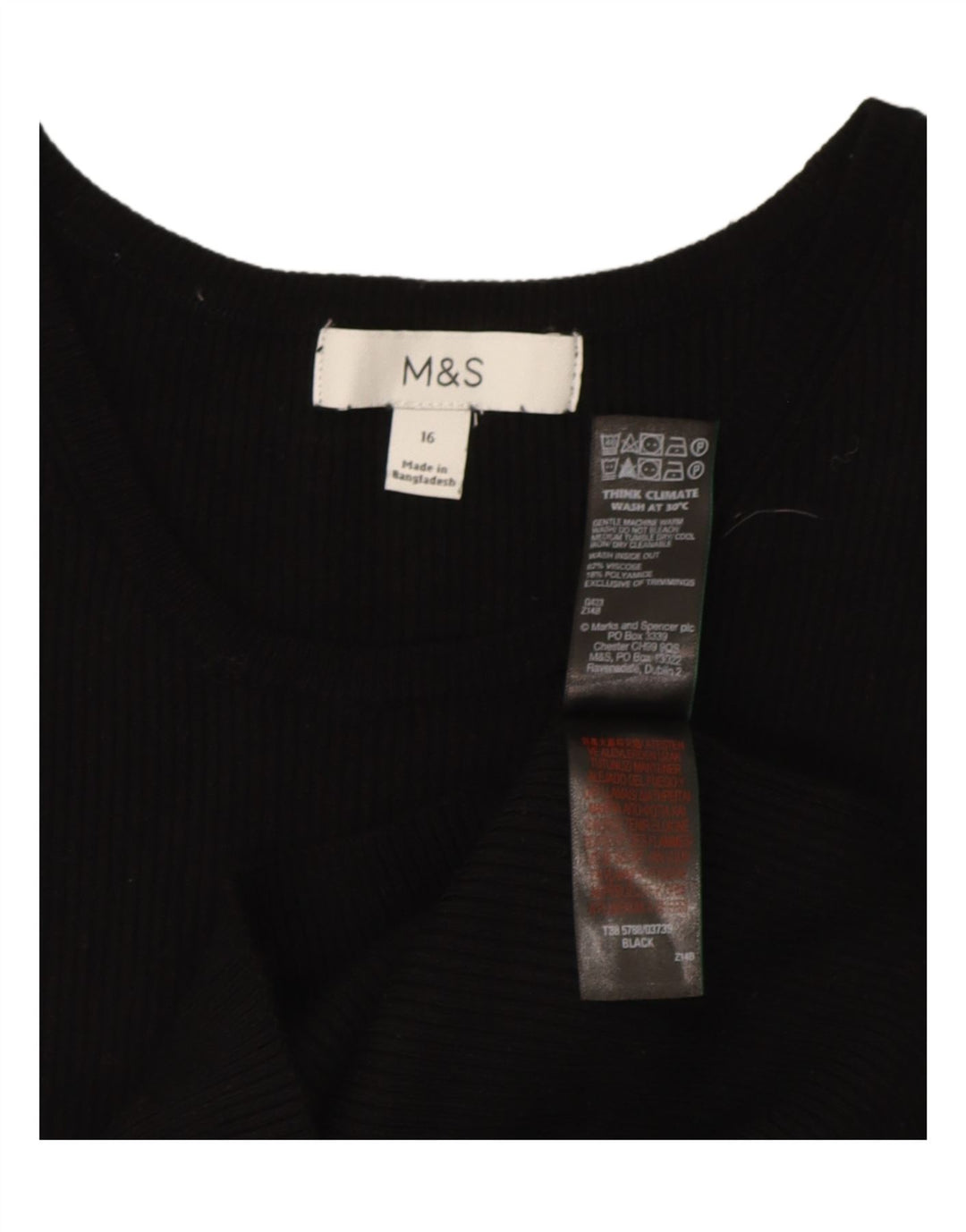 Marks & Spencer Womens Vest Top UK 16 Large Black Viscose
