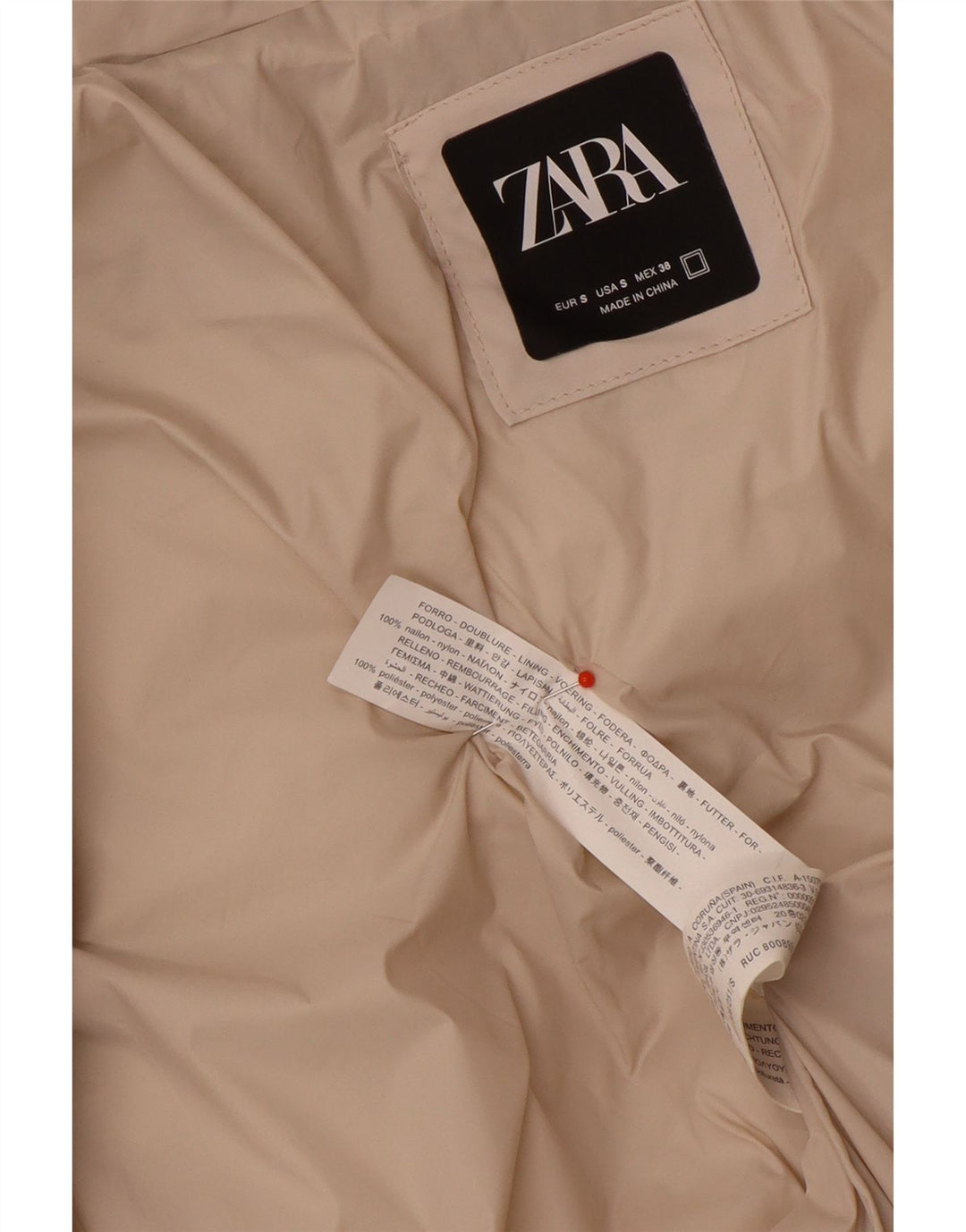Zara Womens Oversized Padded Jacket UK 10 Small Beige Nylon