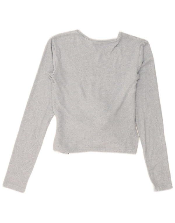 Zara Womens Crop Top Long Sleeve UK 10 Small Blue