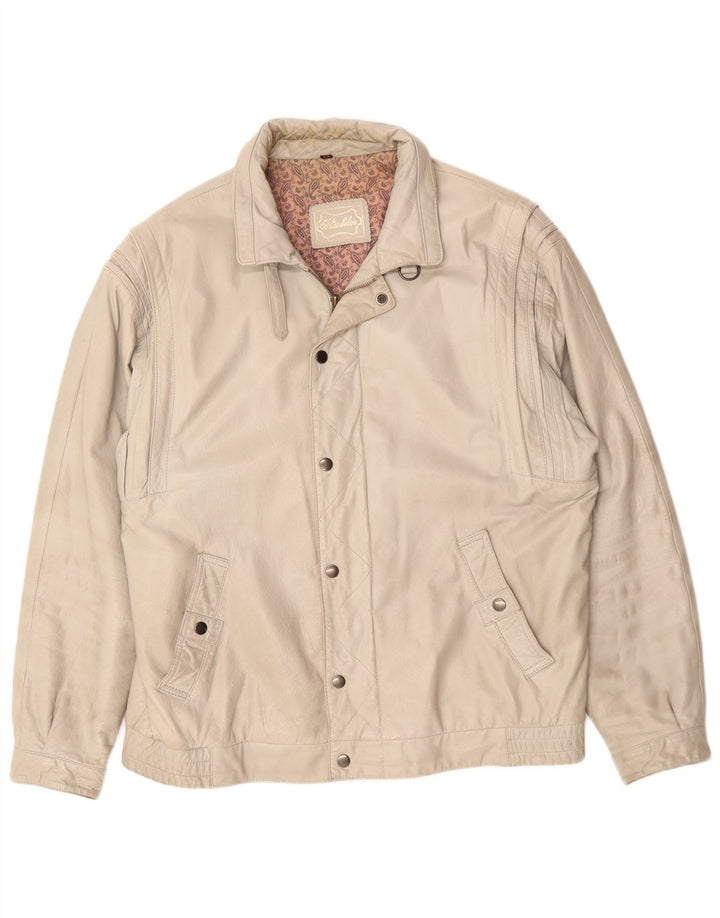 Vintage Mens Leather Jacket EU 54 2XL Grey Leather