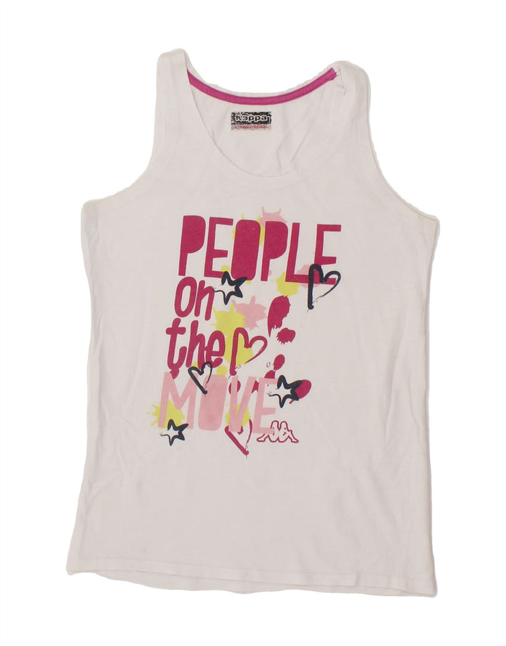 KAPPA Girls Graphic Vest Top 11-12 Years White Vintage Kappa and Second-Hand Kappa from Messina Hembry 